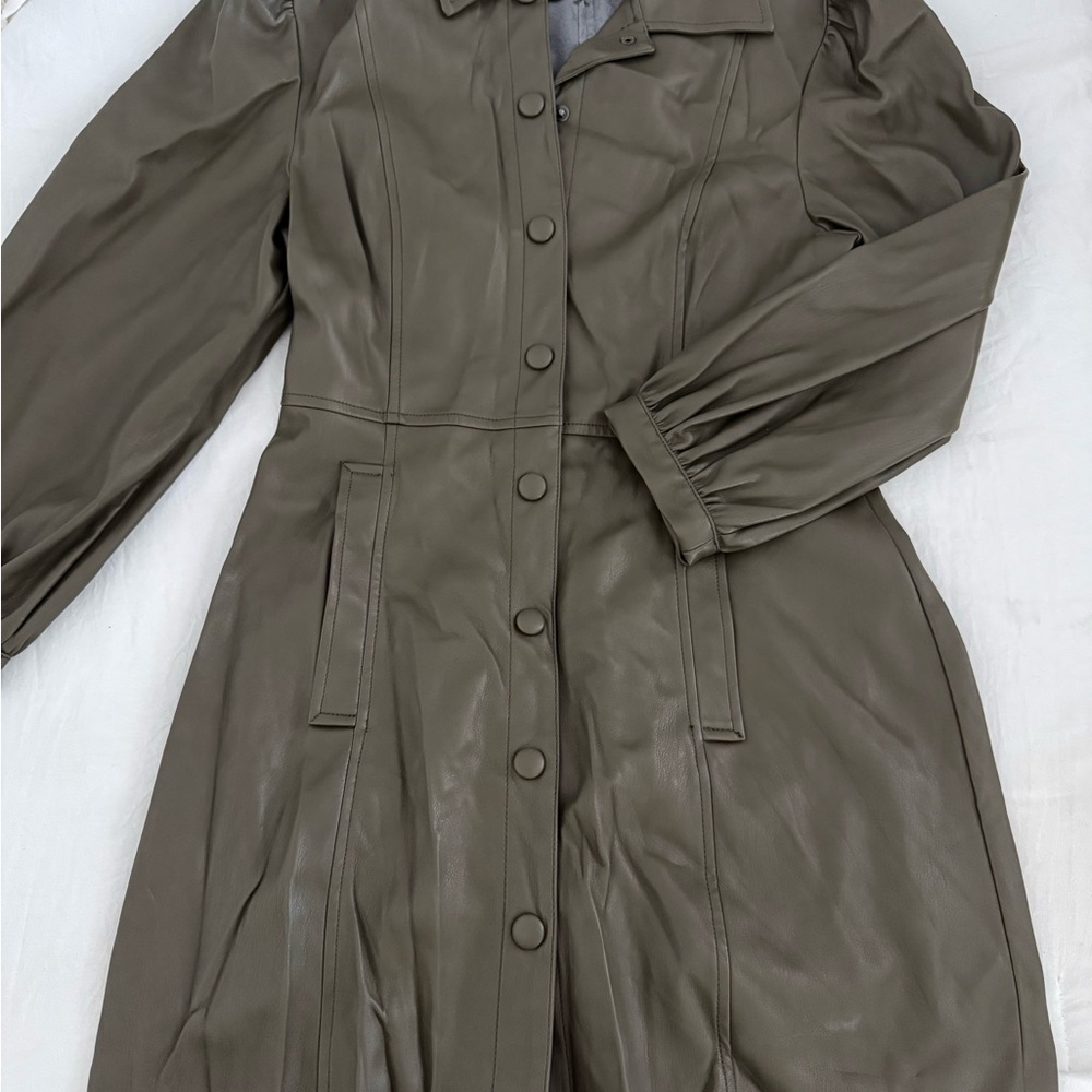 Topshop Olive Leather Jacket
